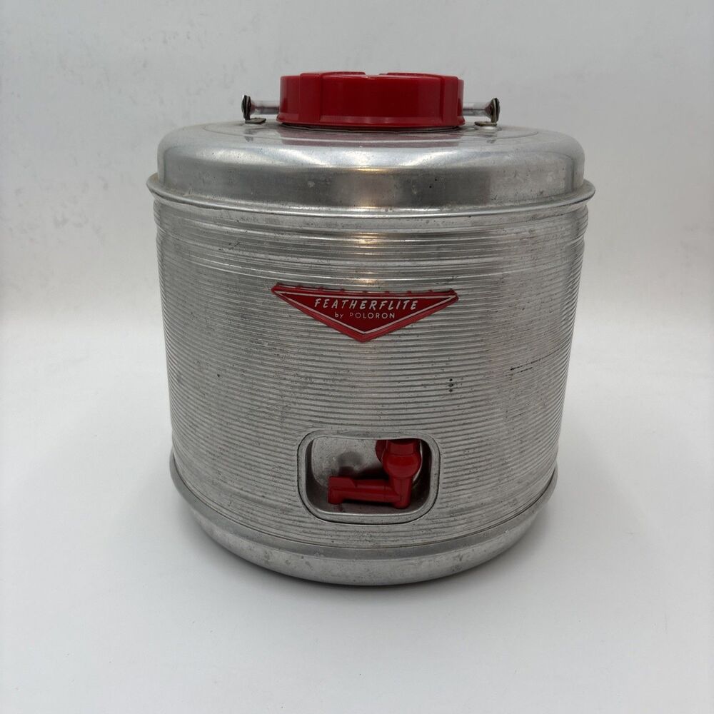 Vintage Retro Aluminum Poloron Featherflite Water Jug Cooler Camping RV